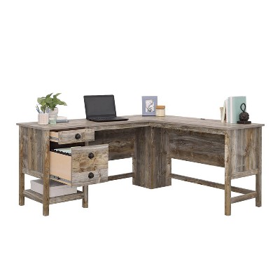 Rustic Cedar L-Shaped Wood Computer Desk with Drawers
