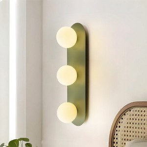 Rennnsan Vyntelle 24"W Hardwired 3-Light Globe Milk Glass Mid-Century Modern Dimmable Vanity Light in Green - 1 of 4