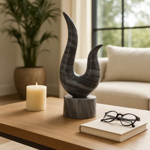 Modern Abstract Sculpture Statue for Home Decor - Unique Accent for Room, Living Room, Office, Shelf, and Coffee Table Decor - 12", Gray & White - 1 of 4