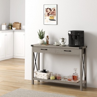Console Table with 2 Drawers, Farmhouse Entryway Table with Storage Shel