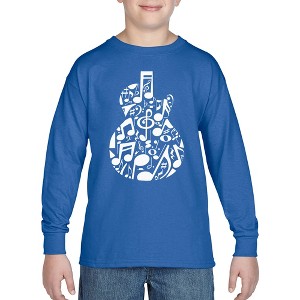 LA Pop Art Music Notes Guitar - Boy's Word Art Long Sleeve T-Shirt - 1 of 4