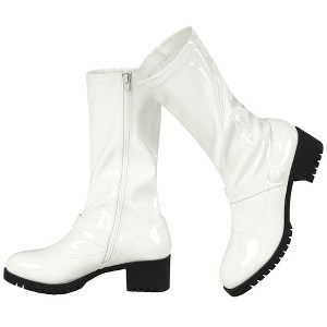 Allegra K Women's Round Toe Chunky Heels Patent Leather Mid Calf Boots - 1 of 4