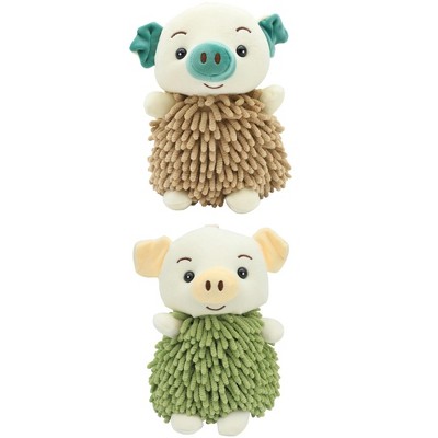 REGALWOVEN Bathroom Kitchen Cute Cartoon Piggy Chenille Soft Absorbent Hand Towel 2 Packs 7" x 11"