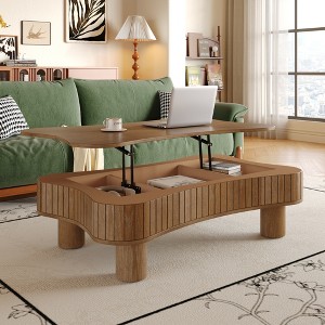 GDFStudio Norton Mid-Century Modern Lift-Top Fluted Wood 42" Coffee Table with Hidden Compartment - 1 of 4