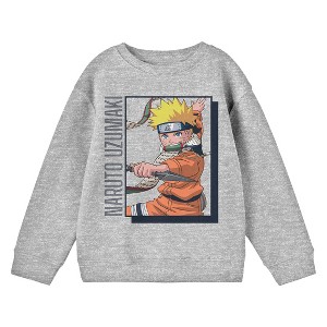 Naruto Classic Naruto Uzumaki Name Text and Character Youth Heather Gray Crew Neck Sweatshirt - 1 of 2