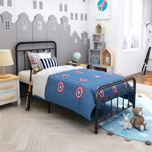 Sapphtopaz Bed Frame Metal Platform Bed with Victorian Style Headboard, Metal Slats Bedroom Furniture, No Box Spring Needed - 1 of 4