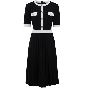 INSPIRE CHIC Women's Pleated Dress Contrast Color Short Sleeve Casual Work A-Line Dresses - 1 of 4