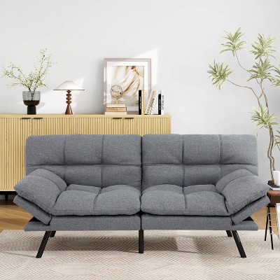 MUUEGM 71" Futon Sofa Bed with Memory Foam, Adjustable Backrest Armrests, Linen Fabric Sleeper Couch for Small Spaces, Living Room, Apartment