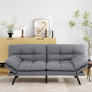 MUUEGM 71" Futon Sofa Bed with Memory Foam, Adjustable Backrest Armrests, Linen Fabric Sleeper Couch for Small Spaces, Living Room, Apartment - 1 of 4