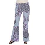 24seven Comfort Apparel Purple Print Elastic Foldover Flared Pants