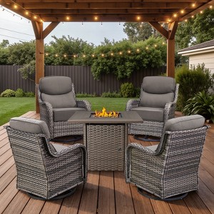 Belord 6-INCH Extra Thick Cushion Outdoor Patio Furniture Set with Swivel Glider Patio Chair Set of 4, 5 Pieces Patio Furniture Set with Firepit Table - 1 of 4