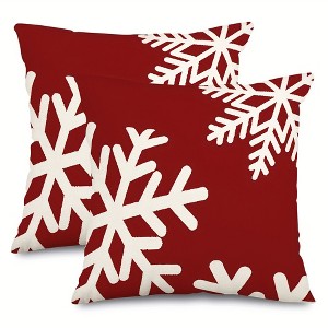 Lomsoe 2pcs Red & Snowflake Christmas Throw Pillow Covers - Farmhouse Winter Decor Cushion Cases with Zipper Closure, Holiday Decor for Sofa Bed - 1 of 4