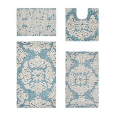Medallion Collection 4 Piece 100% Cotton Tufted Bathroom Rug Set  with Non-Slip Backing, Machine Washable, Tumble Dry Bath Mat