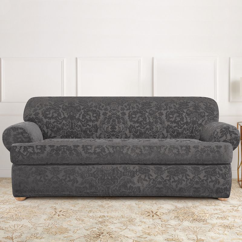 Stretch Jacquard Damask T-Sofa Slipcover - Sure Fit, 3 of 5