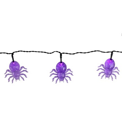 Northlight 10ct Spider Halloween LED Battery Operated Lights Black Wire - 5.6' Purple