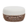 Maliang 25" Round Upholstered Woven Patio Ottoman, Golden Brown Wicker Frame, Wheat Beige On-Site - 3 of 4