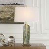 Uttermost Moorea Green Marble Table Lamp – Natural Veined Marble with Brass Accents and White Linen Shade, 28” High - 2 of 4