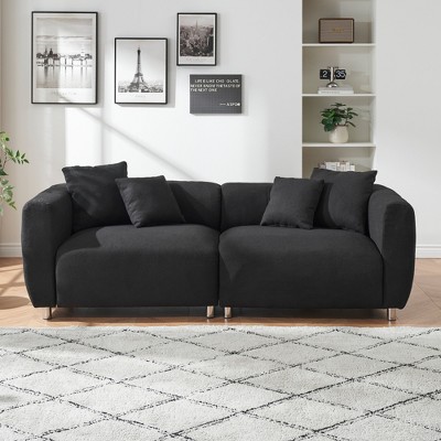 3 Seater 89"Sofa for Living Room with Metal Legs, Solid Wood Frame Couch with 4 Pillows for Apartment Office Living Room