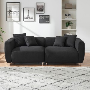 3 Seater 89"Sofa for Living Room with Metal Legs, Solid Wood Frame Couch with 4 Pillows for Apartment Office Living Room - 1 of 4