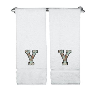 BC BARE COTTON Monogrammed Towels, Personalized Gift, Set of 2 - Embroidered Writing with Greenish Cyan - 1 of 1