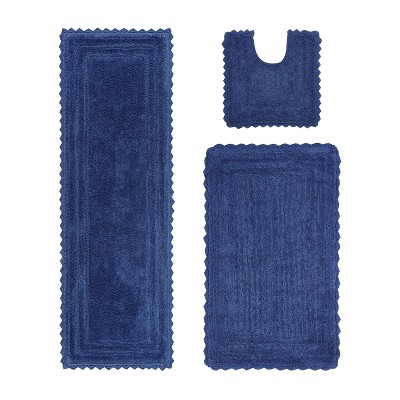 Lilly Crochet Collection 100% Cotton Tufted Reversible 3-Piece Bath Rug Set – Super Absorbent, Machine Washable Bathroom Mats with Crochet Pattern