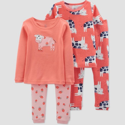 Girls Pajamas Pink Elephant Children Pjs Kid Rib Long Sleeves Cotton Clothes Set