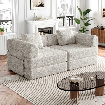 72.4" Convertible Chenille Sofa Bed with Storage Pockets,2-Seat 4-Seat Folding Sleeper Couch for Living Room,Bedroom-Baofuwish