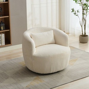 Corduroy Swivel Barrel Accent Chair,Modern 360° Swivel Armchair with Pillow and Round Base,Curved Back Armchair for Living Room Bedroom-Koiai - 1 of 4