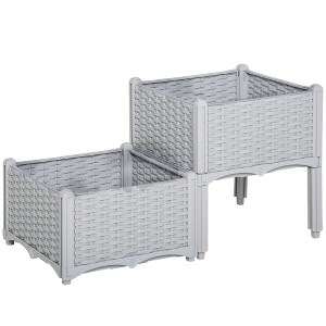 Aghana Digitals Elevated 2-Piece Plastic Planter Box Set: Self-Watering, Back-Friendly Raised - 1 of 4