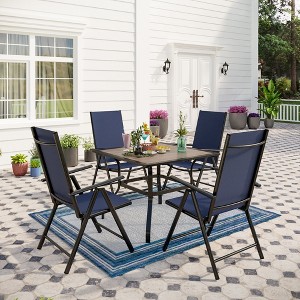 Captiva Designs 5pc Patio Dining Set Steel Frame Table with Umbrella Hole & Textilene Reclining Foldable Chairs - 1 of 4