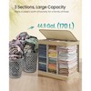 3-Section Laundry Hamper with Removable Liners, 44.9 Gallon Bamboo Clothes Sorter with Lid, Natural Color - 3 of 4