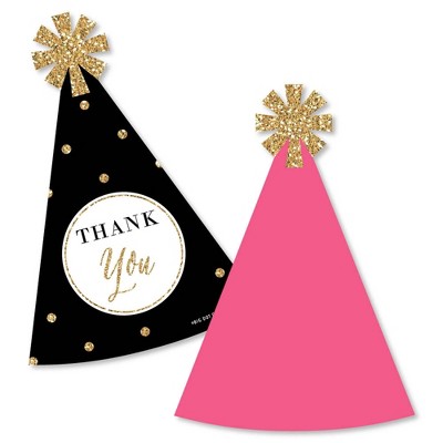 Big Dot of Happiness Chic Happy Birthday - Pink, Black & Gold - Shaped Thank You Cards - Birthday Party Thank You Note Cards with Envelopes -Set of 12