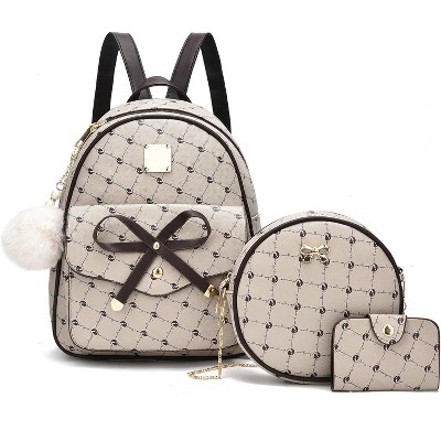 3-Pieces Girls Bowknot Fahsion Leather Backpack Backpack Purse for Women Rucksack