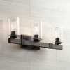 Franklin Iron Works Poetry Rustic Farmhouse Wall Light Bronze Wood Grain 23 1/2" 3-Light Fixture Seedy Glass for Bedroom Bathroom Vanity Living Room - 2 of 4