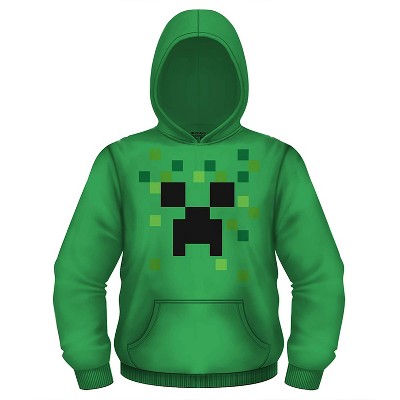 Boys Minecraft Video Game Hoodie - Black and Green Creeper Face - Official Minecraft Costume Hoodie Sweatshirt (Green Creeper, X-Small)
