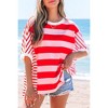 Amaryllis Women’s Oversized Striped Drop Shoulder Tee Bold Colorblock Relaxed Fit Lightweight Everyday T-Shirt- X Large ,Red - 4 of 4