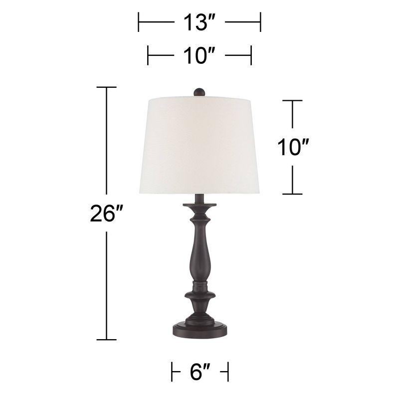 Regency Hill Rustic Traditional Table Lamps 26" High Set of 2 Dark Bronze Metal Candlestick White Drum Shade for Bedroom Living Room House Bedside, 4 of 8