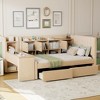 Twin Size Upholstered Daybed with Drawers, Shelves, Flip Cabinets & Side Table, Beige/Gray-ModernLuxe - 3 of 4