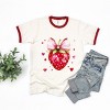Coquette Strawberry Hearts Watercolor - Women's Ringer Graphic T-Shirt - 2 of 3