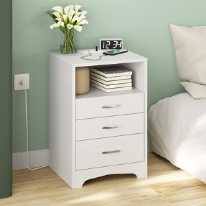 Nightstand with Charging Station & 3 Drawers, End Side Table with Open Storage - 1 of 4