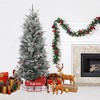 COZONY Flocked Artificial Christmas Tree, Slim Pre-Lit Snow Pine Xmas Tree with Metal Stand, Realistic Branches for Indoor Outdoor Holiday Home Decor - 3 of 4