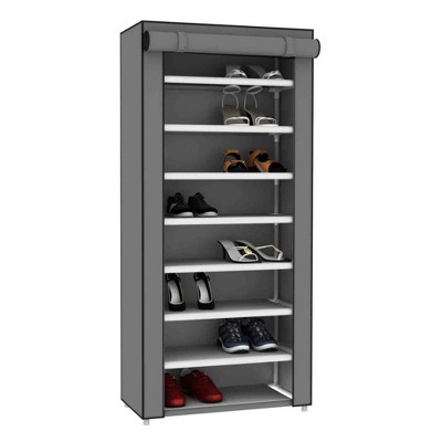 Home Basics 8 Tier Portable Polyester Shoe Closet, Grey