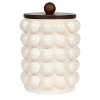 Storied Home Round Stoneware Canister with Raised Dots and Acacia Wood Lid, White and Natural - 4 of 4