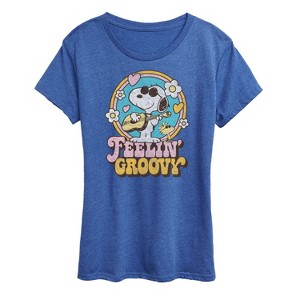 Women's - Peanuts - Feelin' Groovy Snoopy and Woodstock Short Sleeve Graphic T-Shirt - 1 of 4