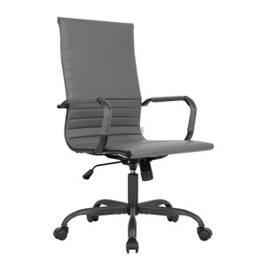 LeisureMod Harris Ergonomic High-Back Office Chair – Leather Upholstery, Adjustable Swivel, Tilt, and Black Iron Frame for Office & Conference Use - 1 of 4