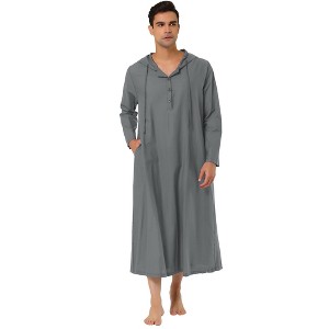 Lars Amadeus Men's Button Closure Side Split Hooded Sleeping Nightgown - 1 of 4