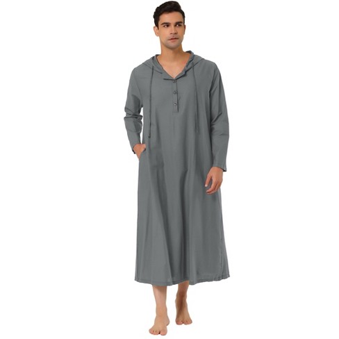Lars Amadeus Men's Long Sleep Hooded Loungewear Nightgown Pajamas Gray ...