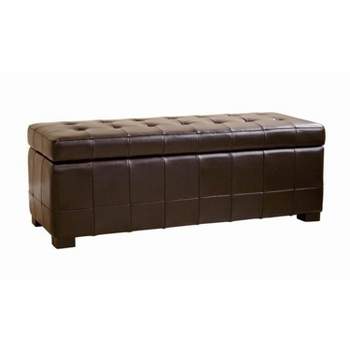 Full Leather Storage Bench Ottoman with Dimples Dark Brown - Baxton Studio