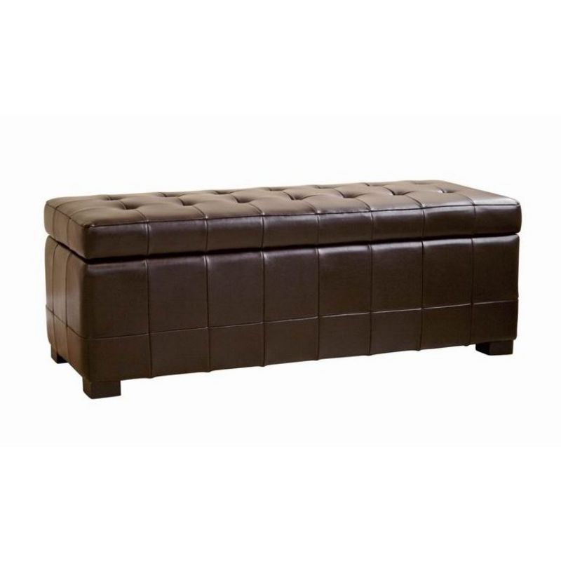 Full Leather Storage Bench Ottoman with Dimples Dark Brown - Baxton Studio, 1 of 6