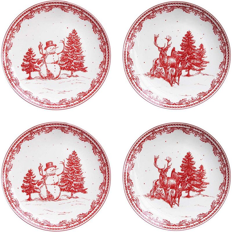 American Atelier Christmas Salad Plate, Set of 4, Dessert and Appetizer Plates, Vintage Style Dinnerware, Red Holiday Dishes, Dishwasher Safe,8 Inch, 1 of 6